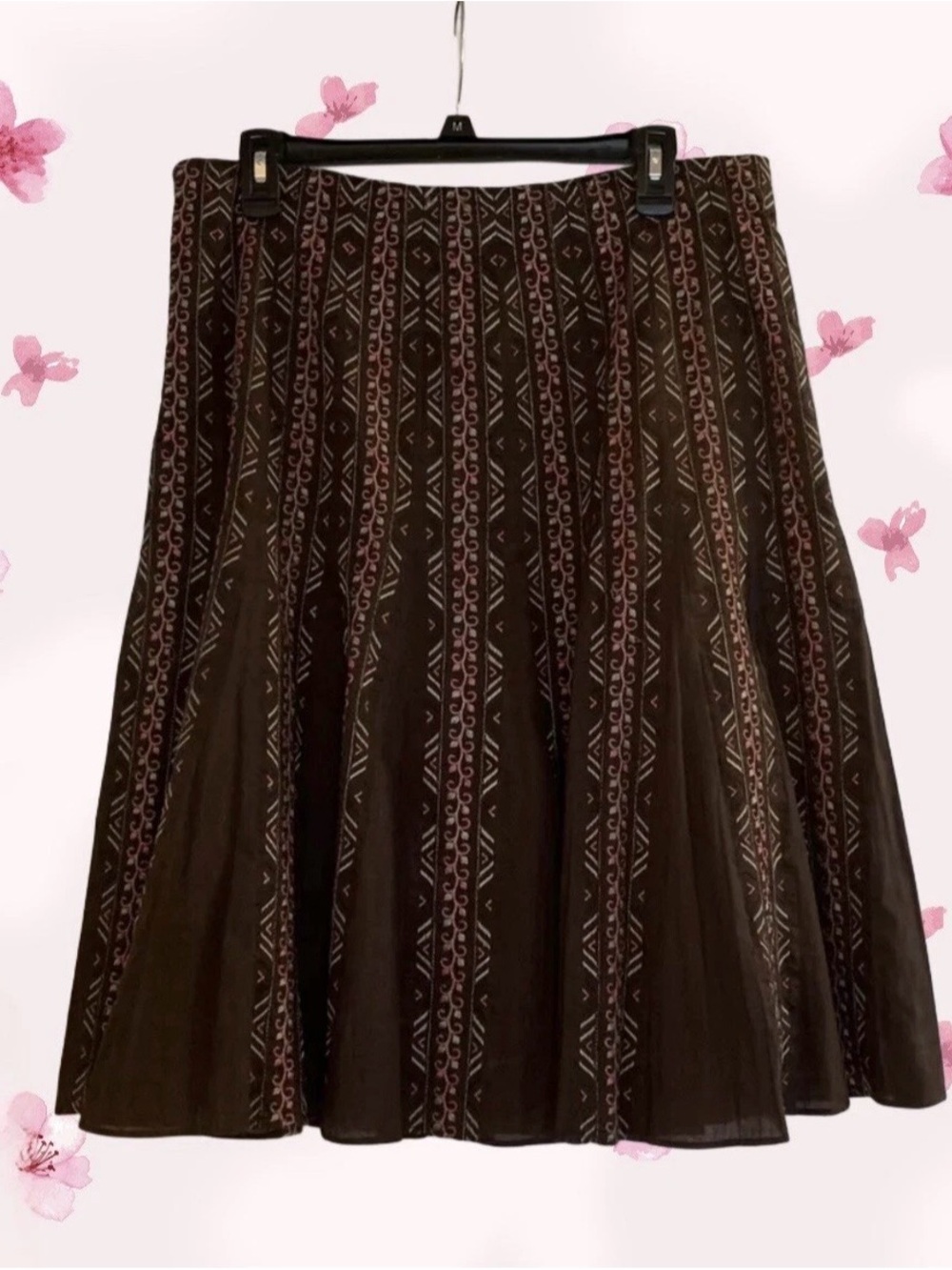 Silkland Peasant Skirt 100% Cotton Embroidered Lined Boho Flared Size 12